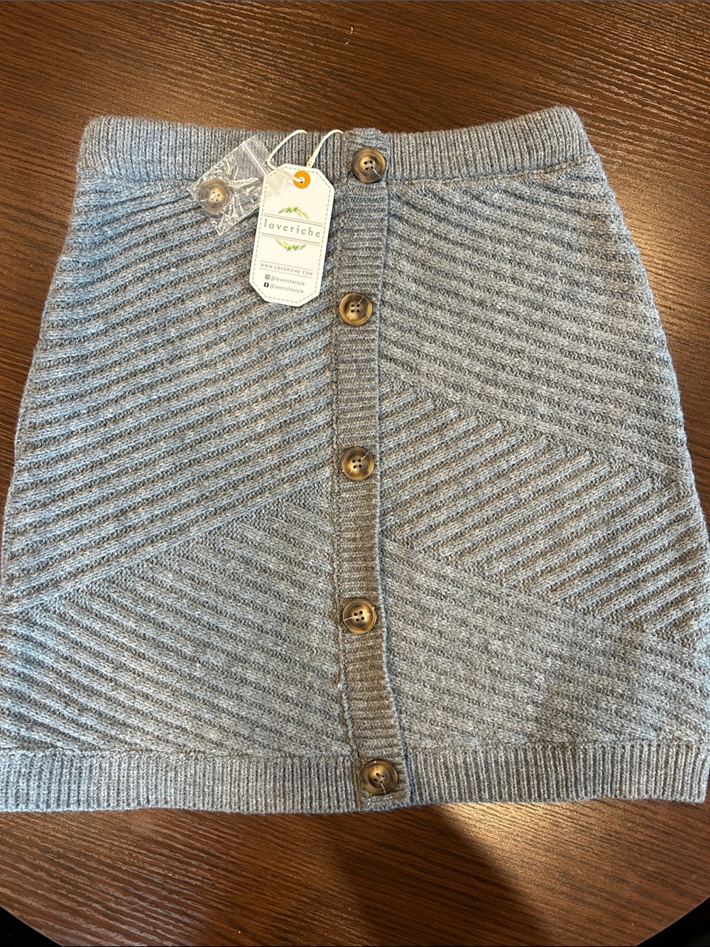 NEW! Love Riche Light Grey Knit Button-Front Mini Skirt